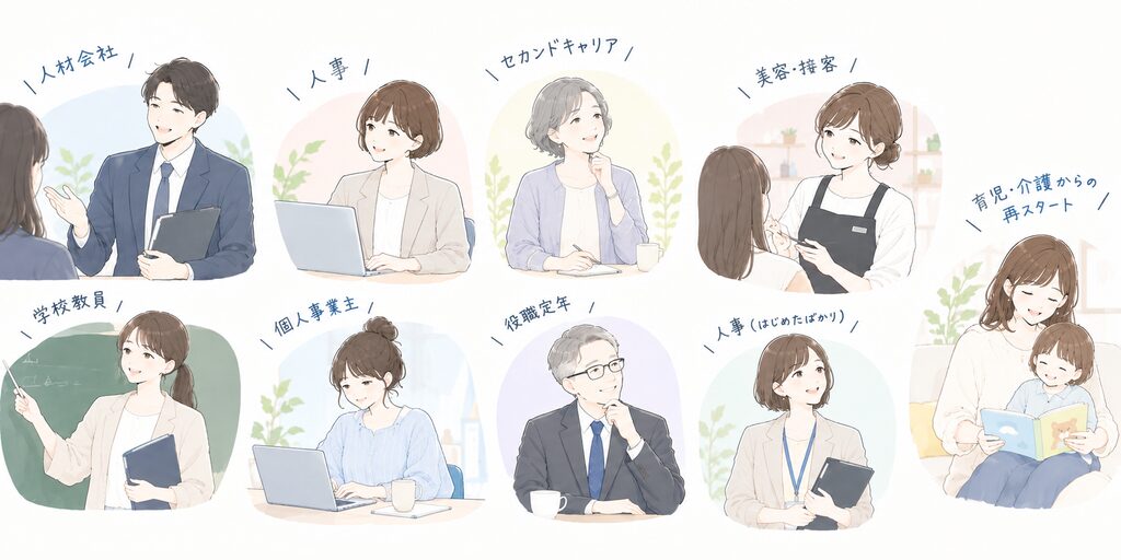 キャリアコンサルタント養成講座に通っていたさまざまな人のイラスト