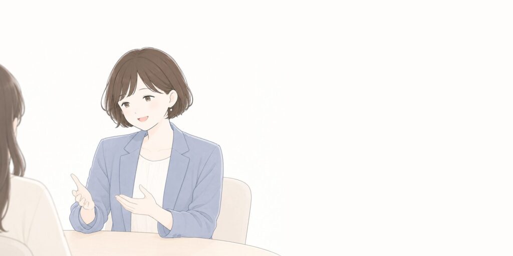 キャリアコンサルタントが相談者と一対一で話しているイラスト